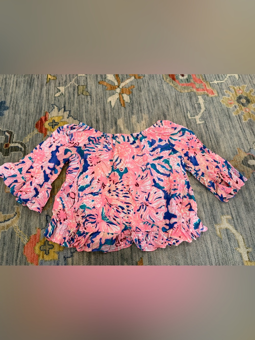 Lilly Pulitzer Corie Top in Multi Swirling Seadream off the shoulder blouse XS - Picture 6 of 6
